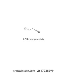 3-Cloropropanonitrilo estrutura esquelética. Ilustração esquemática do composto de nitrilo halogenado. Diagrama simples, fórmula química.