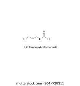 Estrutura esquelética do cloroformato de 3-cloropropilo Ilustração esquemática do composto éster de cloroformato halogenado. Diagrama simples, fórmula química.