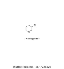 Estrutura esquelética da 3-cloropiridina Ilustração esquemática do composto de piridina halogenado. Diagrama simples, fórmula química.