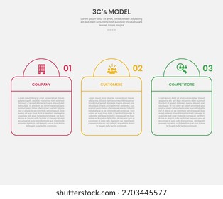 3cs modelo marco infografía esquema estilo con tabla creativa y media Plantilla de punto de cabecera 3 con para el Vector de presentación de diapositivas