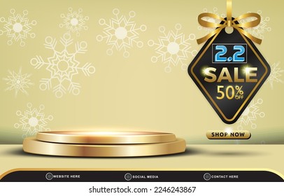 3d 02.02 discount sale template banner with blank space 3d podium for product sale with abstract gradient yellow and golden background design