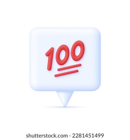 3D 100 percent icon on Speech Bubble. Trendy and modern vector in 3d style.