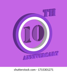 3d 10. Jubiläum Logo-Design in violetten und weißen Farben.