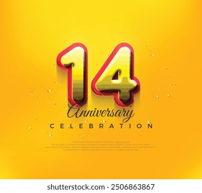 3d 14th anniversary design, premium vector design in modern yellow color. Premium vector background for greeting and celebration.