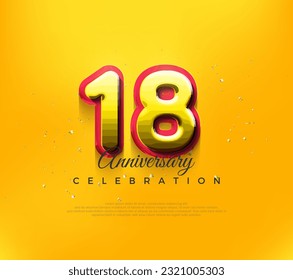 3d 18th anniversary design, premium vector design in modern yellow color. Premium vector background for greeting and celebration.