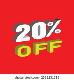 3d 20% de descuento en la etiqueta engomada del Lote, 3d 20% de descuento Ilustración vectorial 