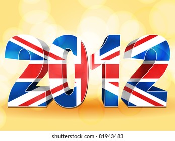 3d 2012 made from a union jack on an orange background with lens flares