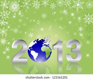 3d 2013 New Year with globe and reflection on the holiday background. Vector illustration.