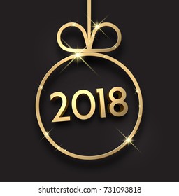 3d 2018 New Year card with Christmas ball. Vector illustration.