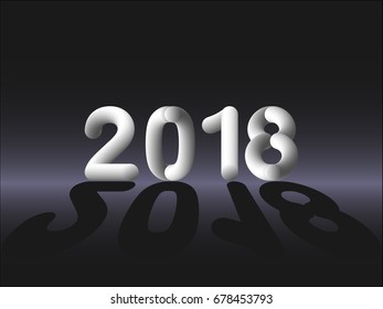 3d 2018 text isolated on dark background with shadow. 3d black and white numeral font. EPS10 vector illustration for happy new year greeting card, poster, banner, template, icon, logo. Monochrome.