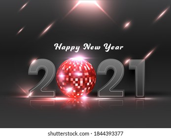 Número 3D 2021 Con Pelota Disco Rojo Y Efecto De Las Luces En El Fondo Gris Oscuro Para Feliz Año Nuevo.
