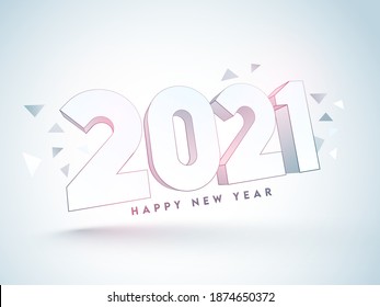 3D 2021 Number with Triangle Shapes on Glossy White Background for Happy New Year.