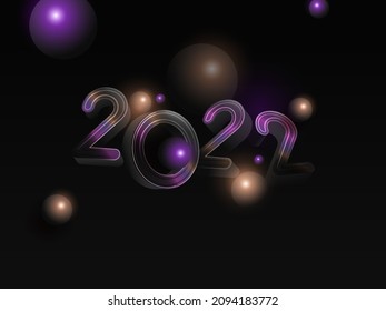 3D 2022 Number With Light Effect Balls On Black Background.