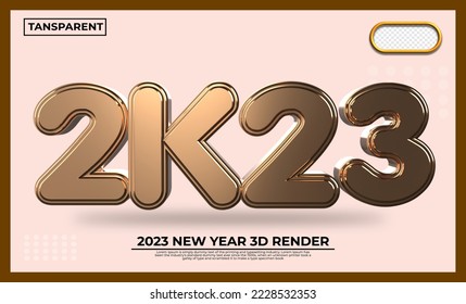 3D 2023 new year white, goldwhite abstract transparent background