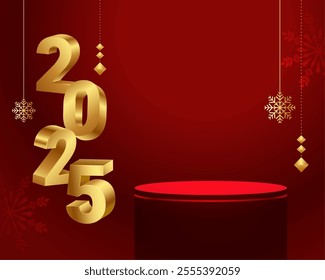 3d 2025 new year background with 3d podium platform vector
