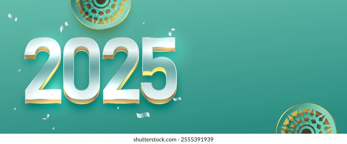 3d 2025 new year lettering banner with text space vector