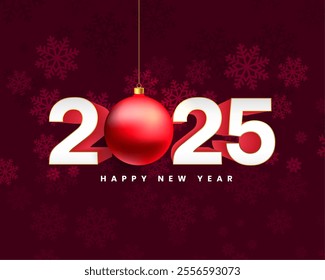 3d 2025 new year snowflake background with hanging bauble vector