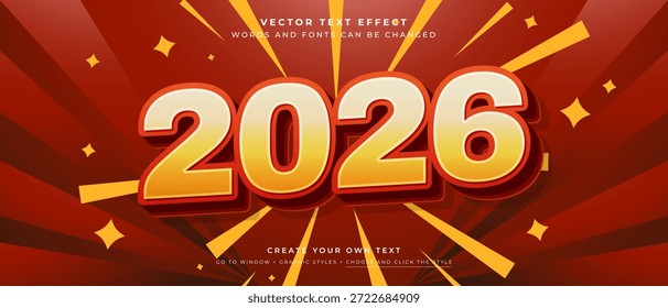 3D 2026 New Year text effect on dark red sunburst background