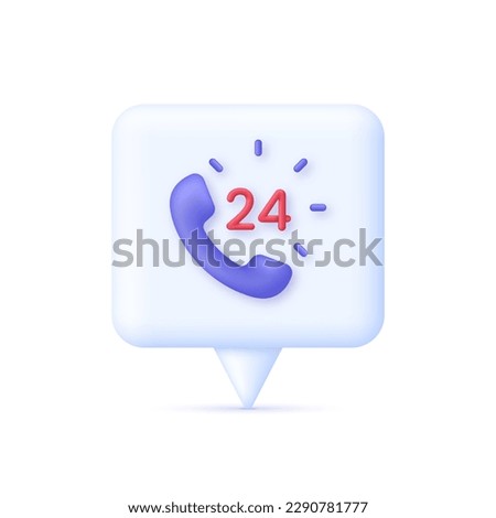 3D 24 hours phone support on Speech Bubble. Hotline customer service concept. Call center. Trendy and modern vector in 3d style.