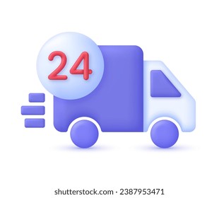 3D 24,7 hours delivery illustration. Express delivery, shipping, truck icon, quick move. Fast delivery concept. Trendy and modern vector in 3d style.
