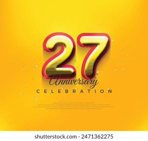 3d 27th anniversary design, premium vector design in modern yellow color. Premium vector background for greeting and celebration.