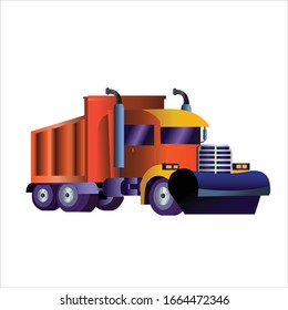 3d, 2d snow plow tractor cleaning city snowy roads winter streets snow removal. isolated vector.