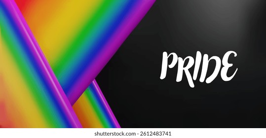3d 3 rainbow on black background for Pride month. Three-dimensional vector illustration. Sexual diversity freedom for gay, transgender and LGBTQIA people. Love promotion scene. Showroom template.