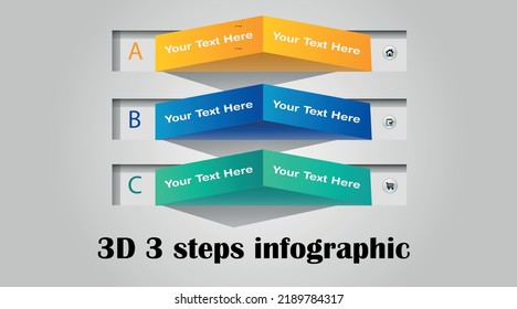 3D 3 step infographic illustration template with icons and 3 options or steps. It can be used for processes, presentations, layout, banners, Slide, and info graphs