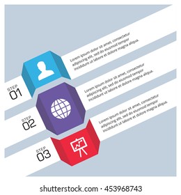 3d 3 steps infographic presentation template. 