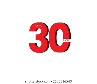 3d 30% off sign design. Discount offer price sign. Discount tag for shopping, marketing, advertisement, banner and web. Vector Isolated illustration.