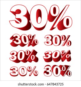 3D 30 % Vector 30 percent Discount label