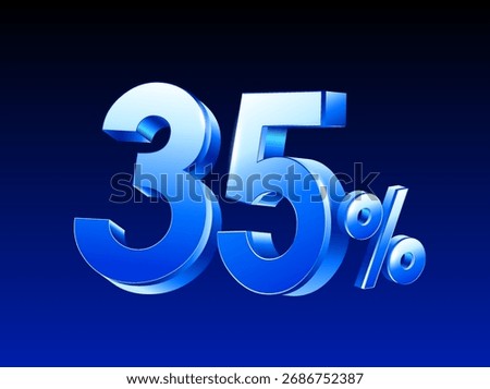 3d 35% or 35 percent rendered in blue metal style, vector illustration. 35 percent icon in 3d vector