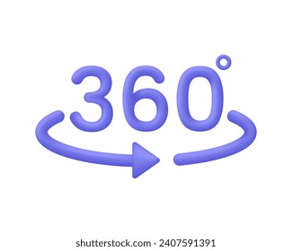 3D 360 icon. 360 degree view symbol. Panoramas and 360 degrees rotating. Virtual reality concept. Trendy and modern vector in 3d style.