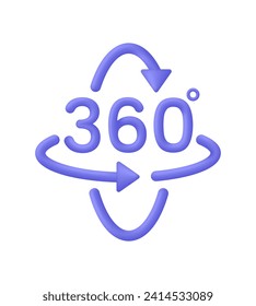 3D 360 icon. 360 degree view symbol. Panoramas and 360 degrees rotating. Virtual reality concept. Trendy and modern vector in 3d style