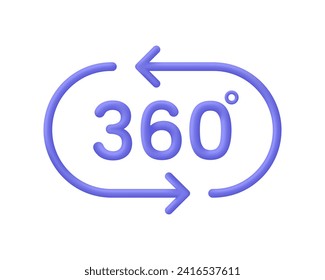 3D 360 icon. 360 degree view symbol. Panoramas and 360 degrees rotating. Virtual reality concept. Trendy and modern vector in 3d style