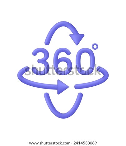 3D 360 icon. 360 degree view symbol. Panoramas and 360 degrees rotating. Virtual reality concept. Trendy and modern vector in 3d style