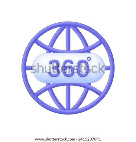3D 360 icon on globe. 360 degree view symbol. Panoramas and 360 degrees rotating. Virtual reality concept. Trendy and modern vector in 3d style