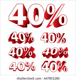 3D 40% sale label set 40 percent