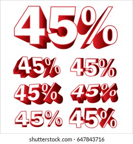 3D 45 % Vector 45 percent Discount label