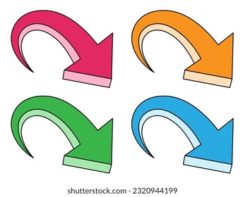 3D 4-color set of spinning arrows with outlines