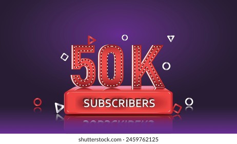 3D 50k followers or subscribers Thank you card, Celebration banner or poster , Vector illustration