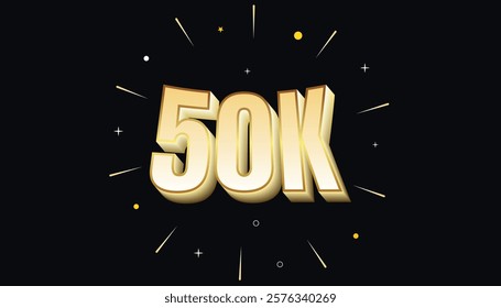 3D 50k Views celebration design on Black Background. 50k Views