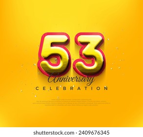 3d 53rd anniversary design, premium vector design in modern yellow color. Premium vector background for greeting and celebration.