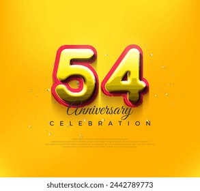 3d 54th anniversary design, premium vector design in modern yellow color. Premium vector background for greeting and celebration.