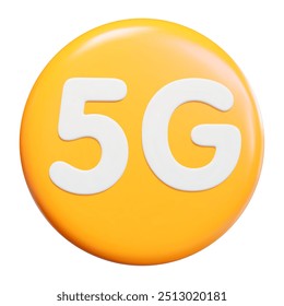 3d 5G icono redondo color amarillo. Ilustración vectorial de stock sobre fondo aislado.