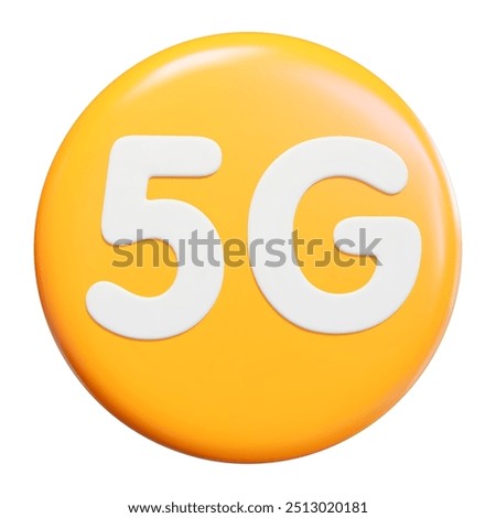 3d 5G round icon yellow color. Stock vector illustration on isolated background.