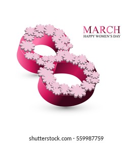 3d 8 eight March Women's Day greeting card vector  template with flowers