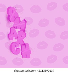 3D 8 March Font On Pink Lips Pattern Background.