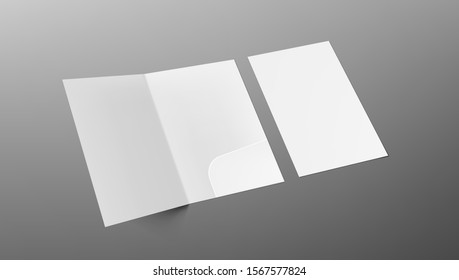 3D A4 Size Single Pocket Folder Mock Up Isolated On Gray Background. EPS10 Vector