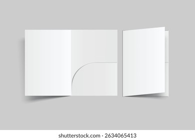 3D A4 Size Single Pocket Folder, open Leaflet, bifold mockup isolated on background.Blank folder paper template for business presentation document, flyer, catalogue, advertising or any creative work
